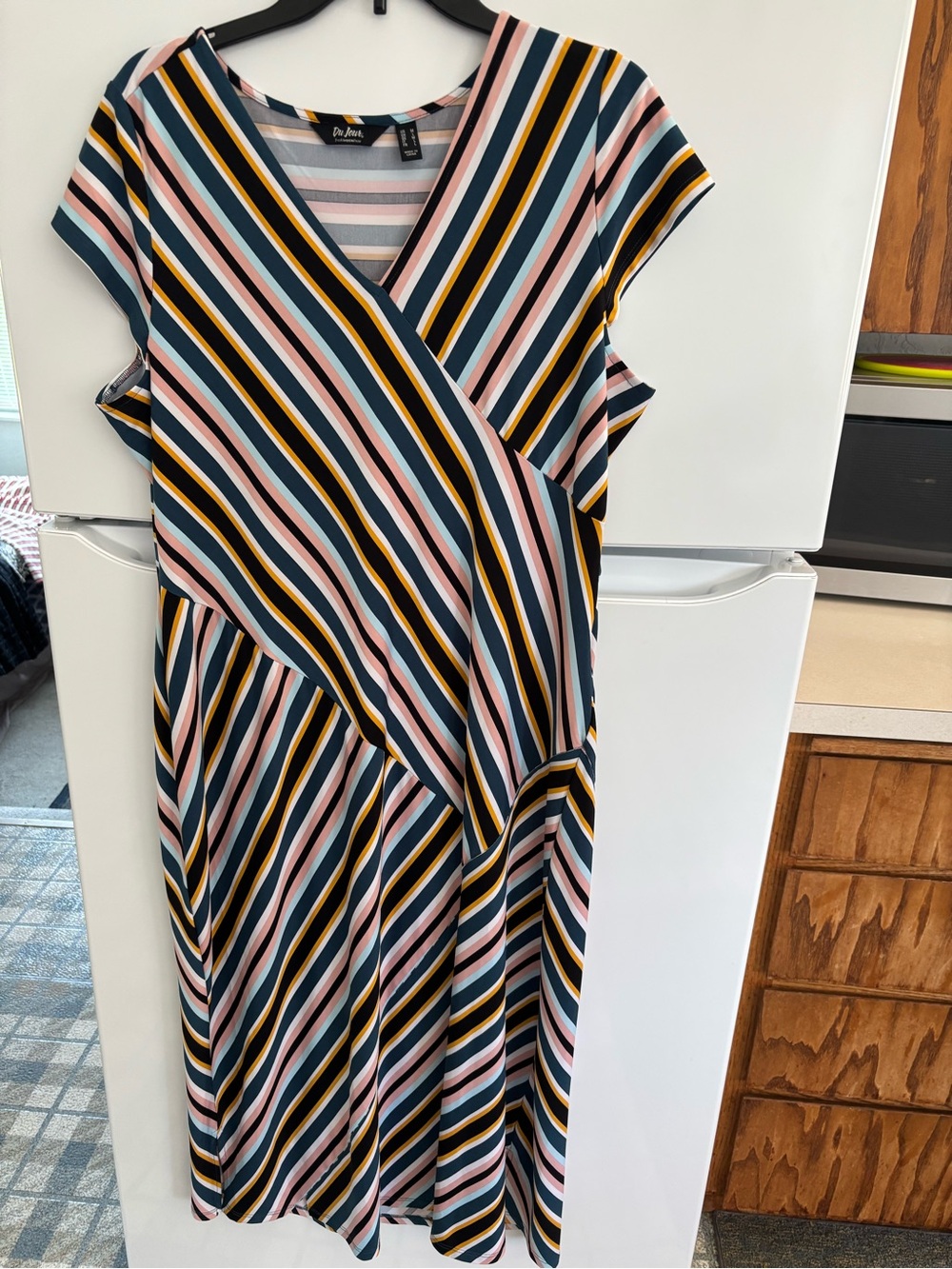 Du Jour Striped Dress in Pink, black, Navy & Mustard